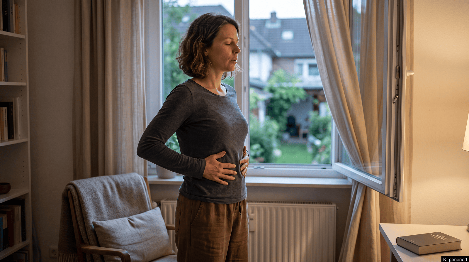 Frau macht nach dem Abendessen einen ruhigen Spaziergang als Teil ihrer Abendroutine für die Verdauung