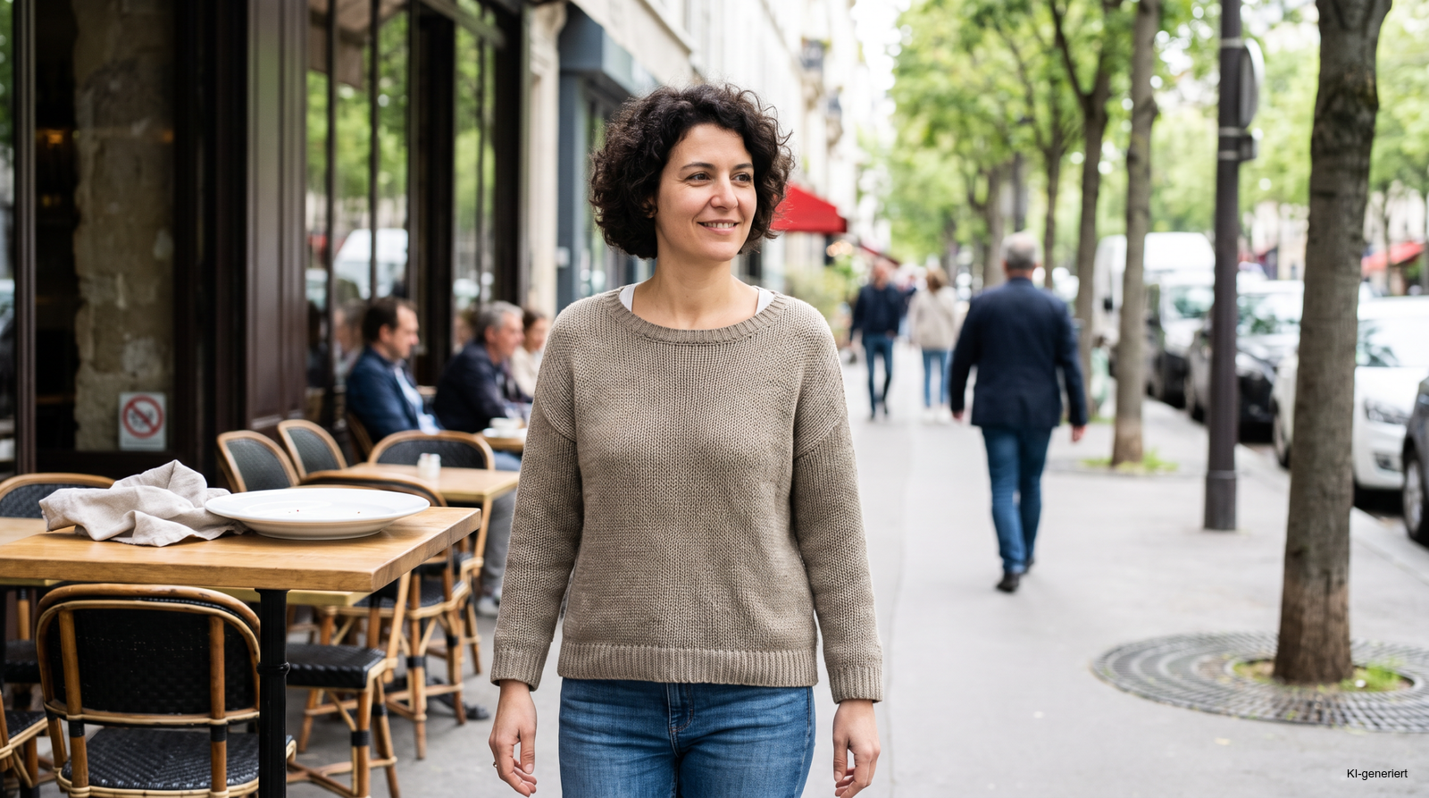 Frau bei einem langsamen zehnminütigen Spaziergang nach dem Mittagessen